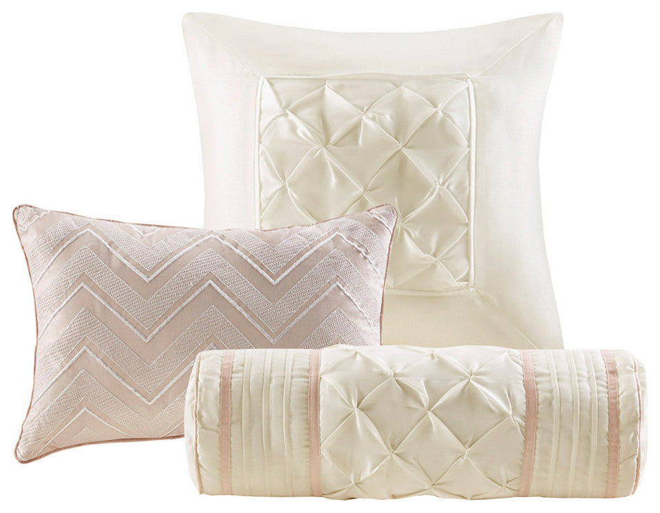 Madison Park Laurel 7 Piece Tufted Comforter Set in Blush