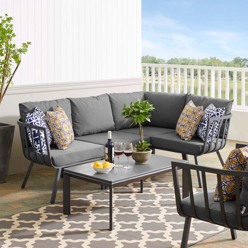 Lounge Sectional Sofa Chair Set, Aluminum, Metal, Gray, Modern, Outdoor