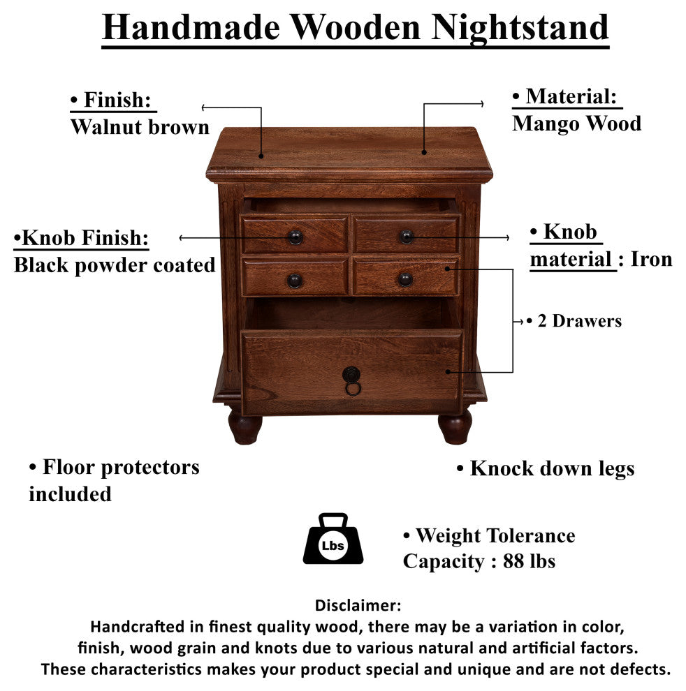 Gabrielle II Transitional Nightstand, Cherry Finish