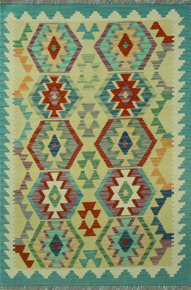 Sangat Kilim Zoya Gold/Ivory Rug, 3'4x4'11