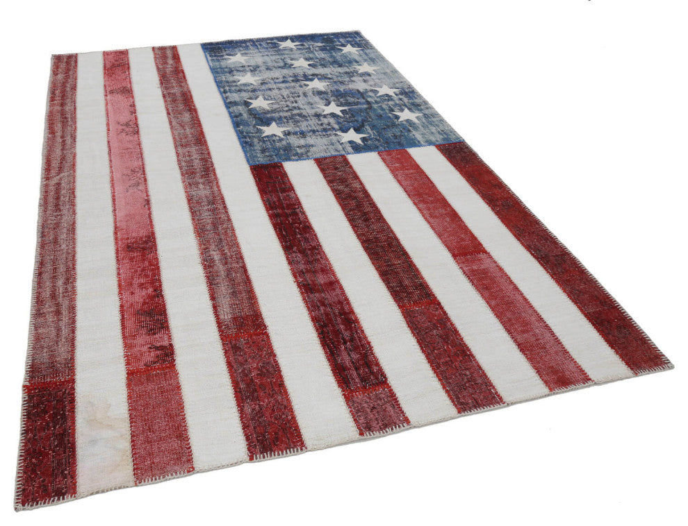 Rug N Carpet - Hand-knotted Anatolian 6' 7'' x 9' 10'' Flag Patchwork Rug