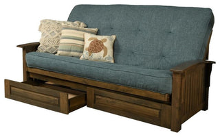 Bowery Hill Queen-size Wood Storage Futon- Aqua Blue Mattress