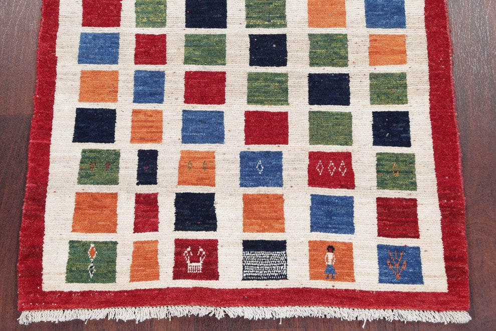 Consigned, Oriental Persian Style Hand-Knotted Gabbeh Area Rug, Beige, 4'3"X3'5"