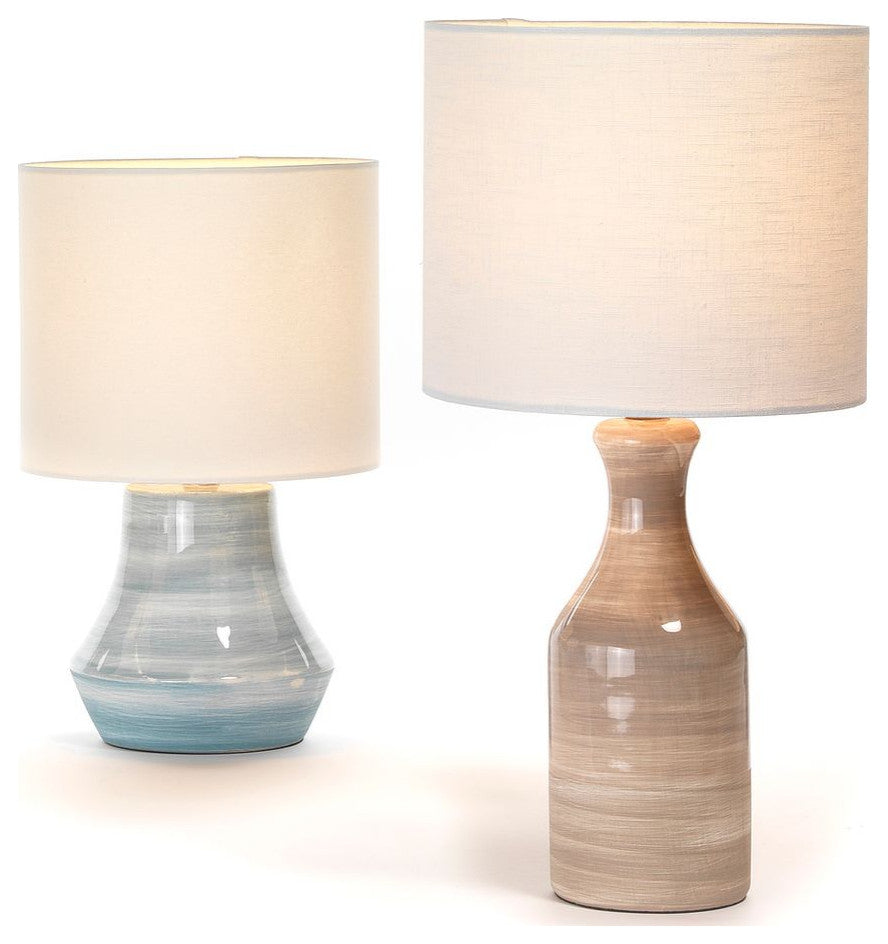 Soft Blue Swirl Tapered Ceramic Table Lamp 16 in Fat Contemporary Striped