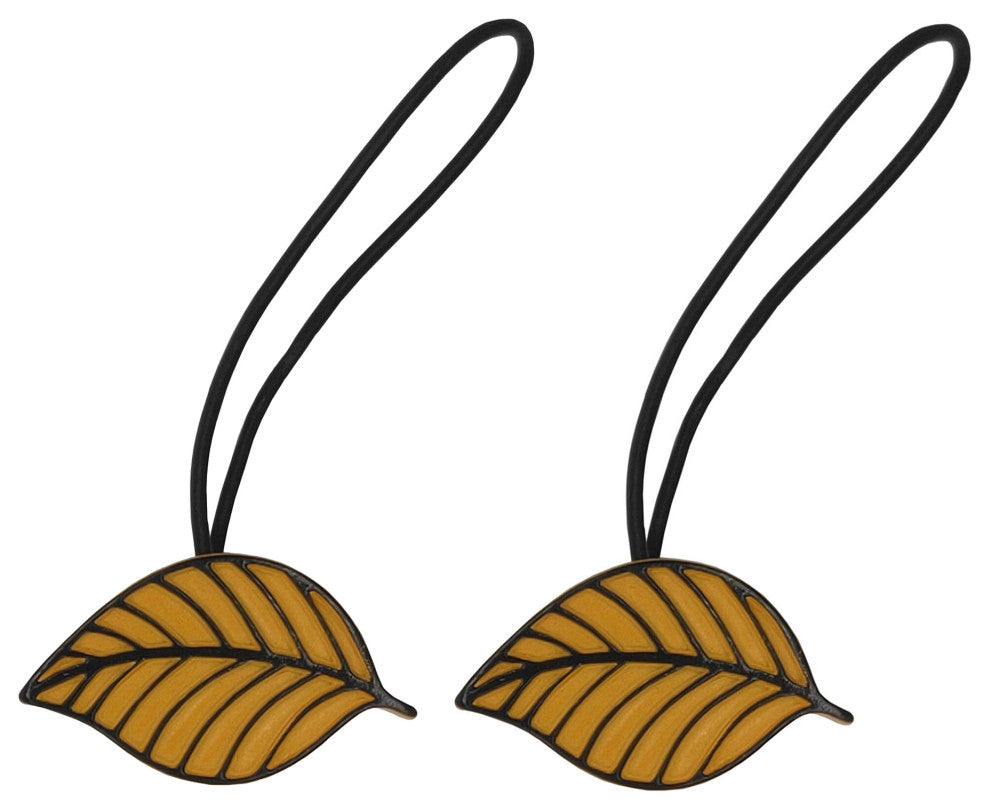 Magnetic Curtain Tiebacks "“ Leaf Design in Resin, Yellow, Pack of 2