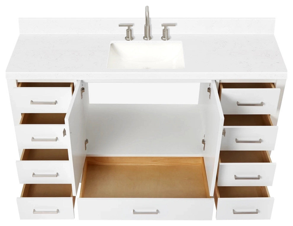 Ariel Cambridge 60" Single Sink Vanity, Carrara Quartz, Rectangle