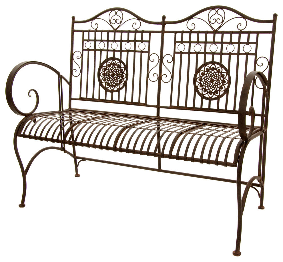Rustic Metal Garden Bench, Rust Patina