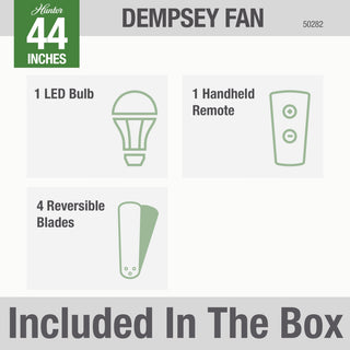Hunter 44" Dempsey Low Profile Brushed Nickel Ceiling Fan, LED Kit and Remote