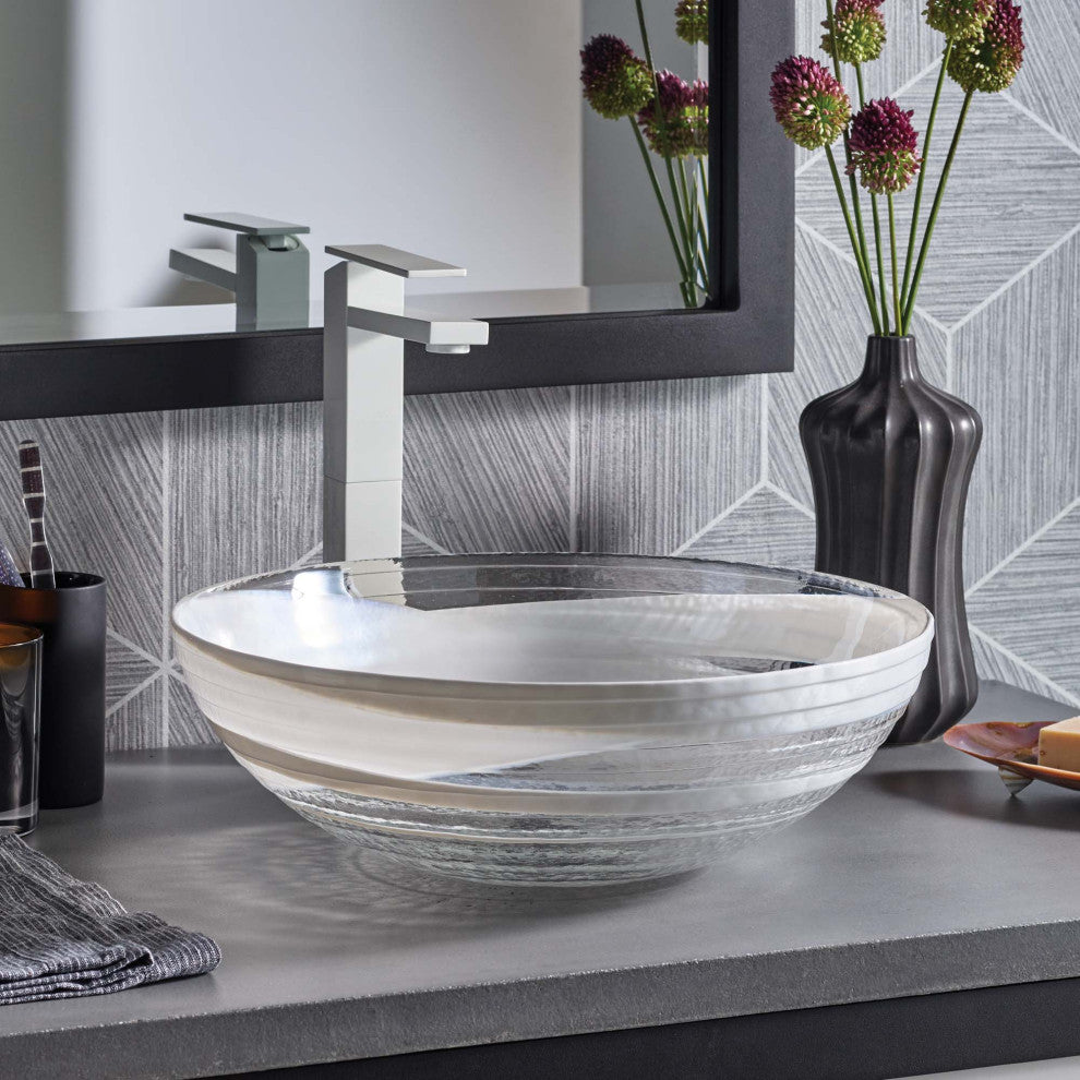 Roma Murano Glass Bathroom Sink, Seaspray