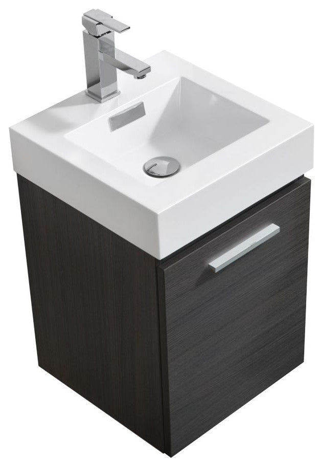 Bliss 16" Wall Mount Bathroom Vanity, High Gloss Gray Oak