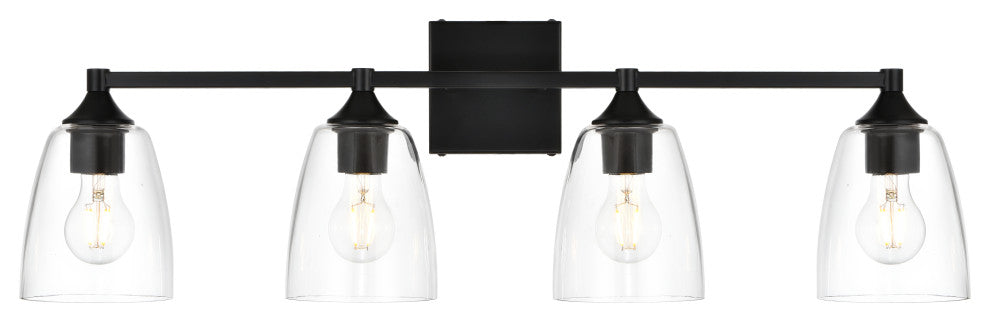 4 Light Black And Clear Bath Sconce
