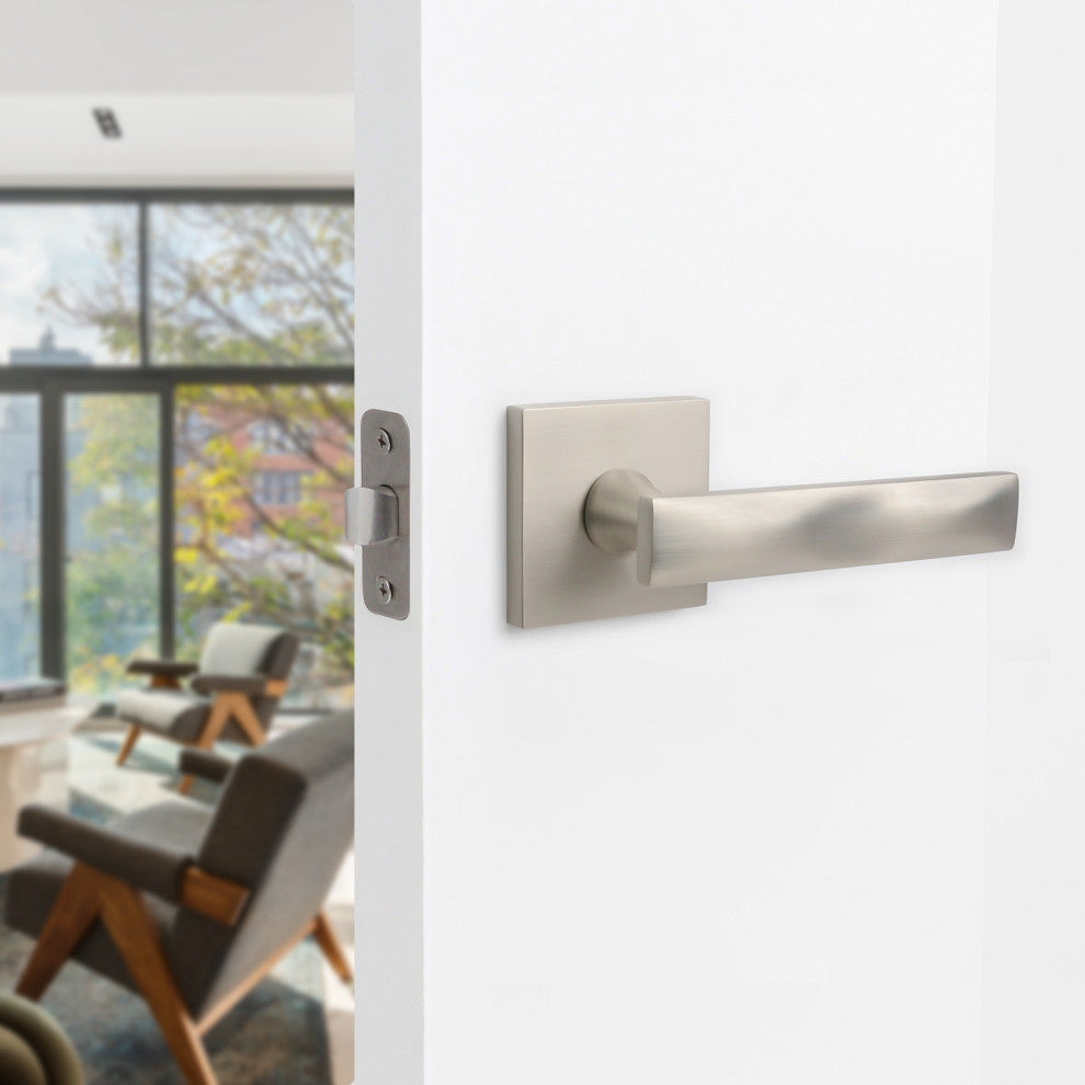 Modern Heavy Duty Designer Interior Door Lever - Essex Collection, Satin Nickel, Double Dummy