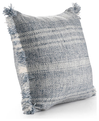 Denver Hand-Woven Denim Blue/Ivory Striped Throw Pillow