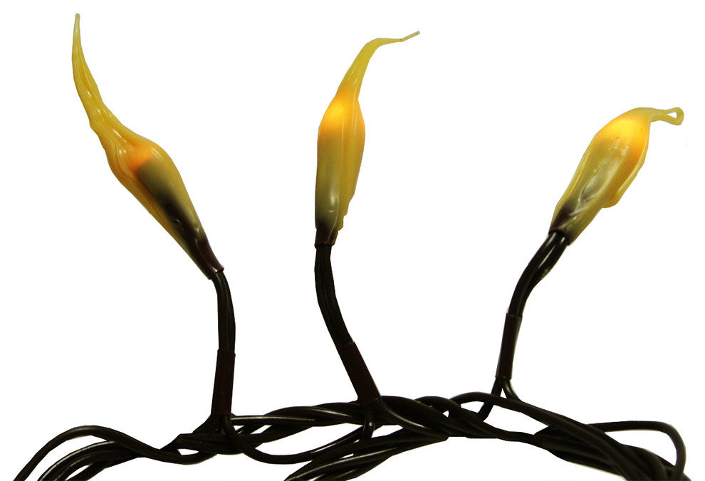 Fireside Amber Micro Silicone Flame Bulb Christmas Lights, Brown Wire, 100 Bulb