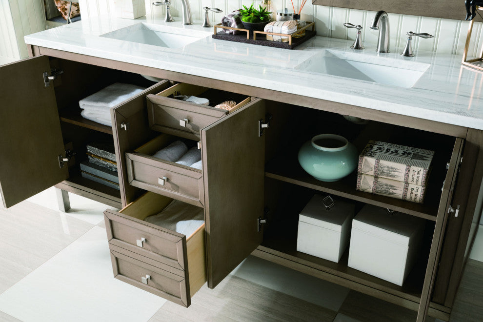 James Martin 305-V72-WWW-3AF Chicago 72" Double Vanity w/ Solid Surface Top