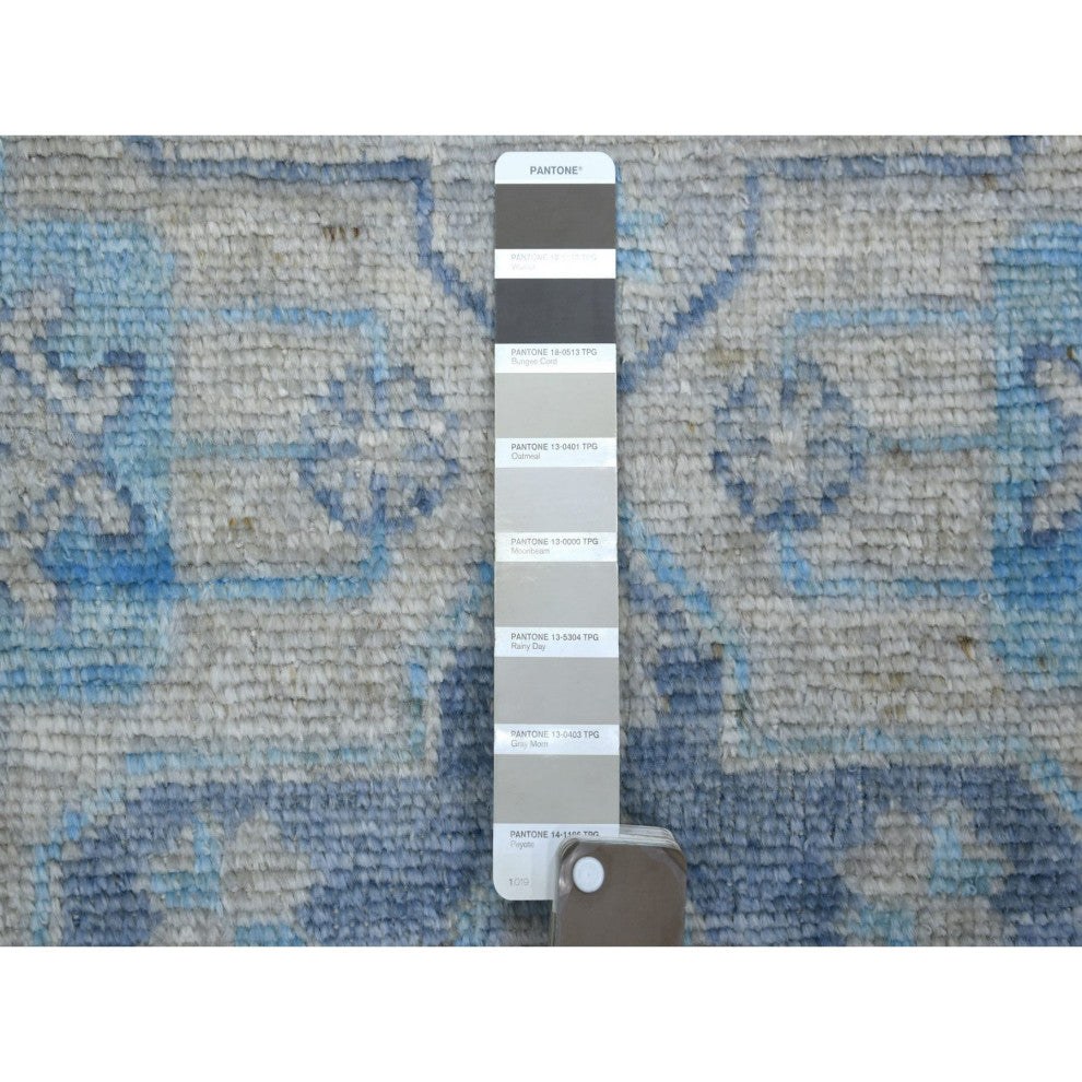 Gray Hand Knotted Afghan Angora Oushak Wool Wide Runner Rug, 4'0" x 11'9"