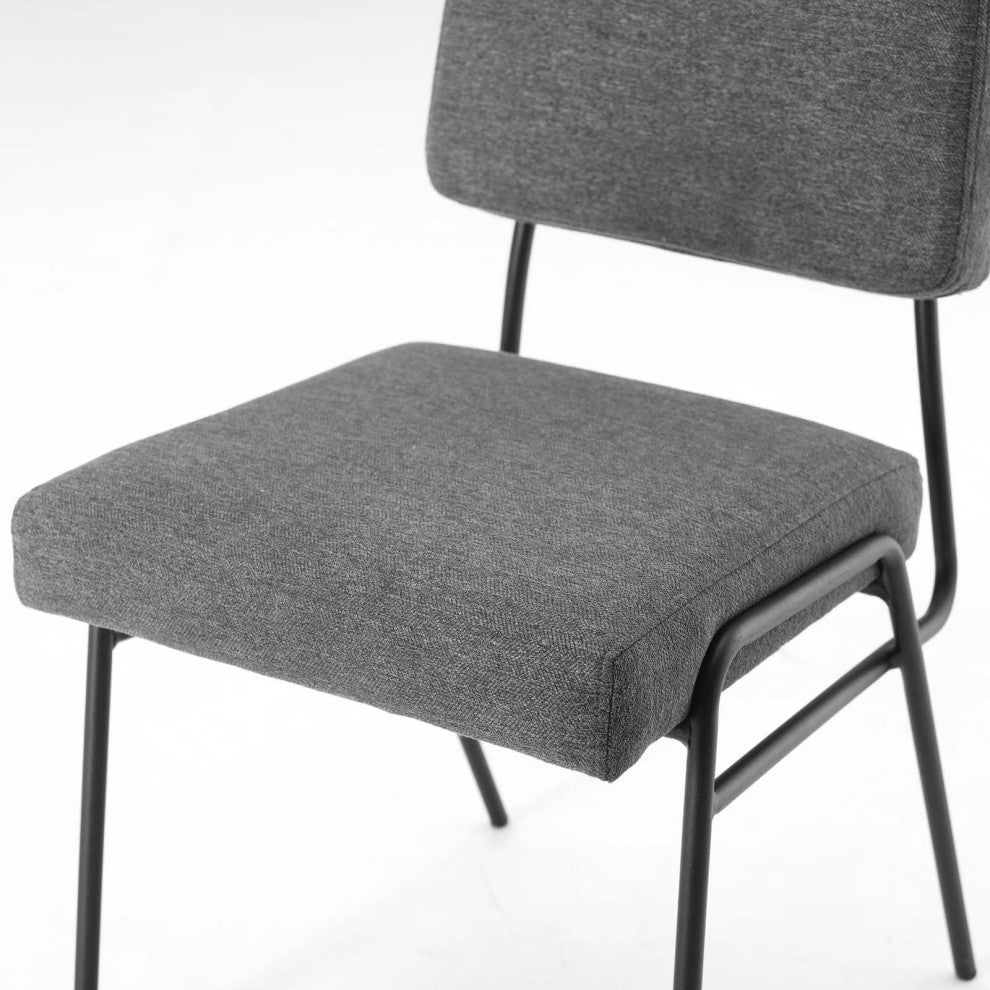 Side Dining Chair, Fabric, Metal, Black Gray, Modern, Bistro Restaurant