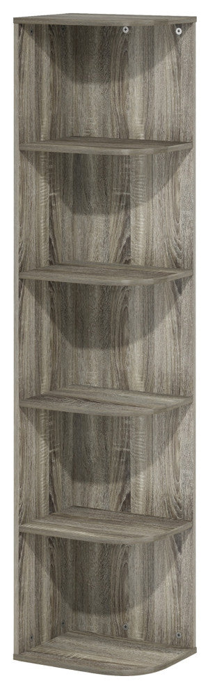 Furinno Pasir 5-Tier Corner Open Shelf Bookcase French Oak