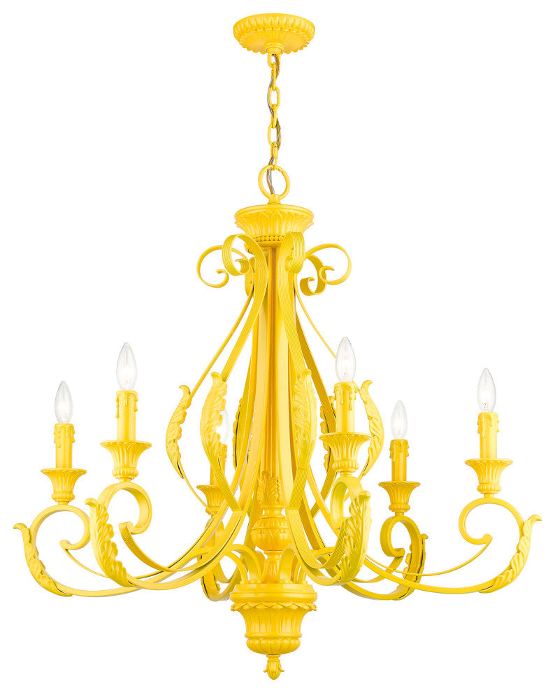 6 Light Shiny Yellow Large Chandelier