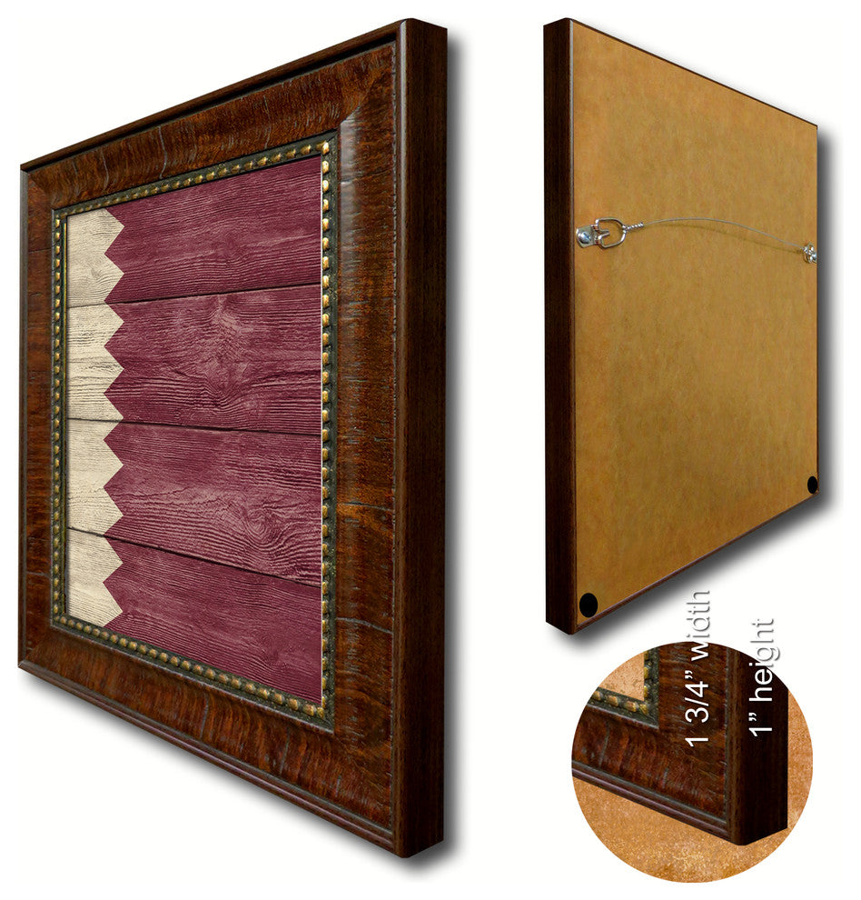 Qatar Country Textured Flag Print With Brown Gold Frame, 15"X21"
