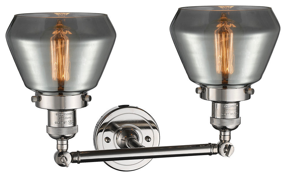Fulton 2-Light Bath Fixture, Smoked Glass, Polished Nickel