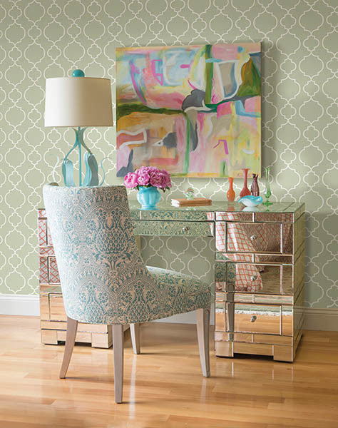 Modern Quatrefoil Wallpaper, Green, Bolt