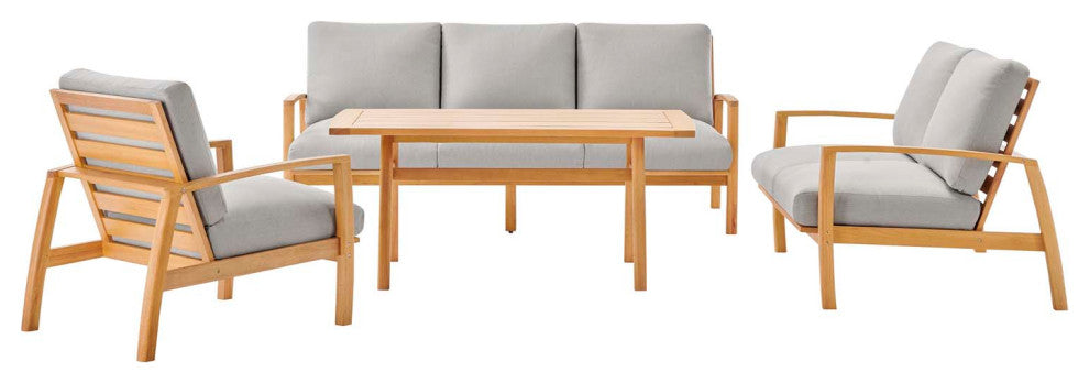 Lounge Sectional Sofa Chair Set, Wood, Brown Natural Gray, Modern, Outdoor