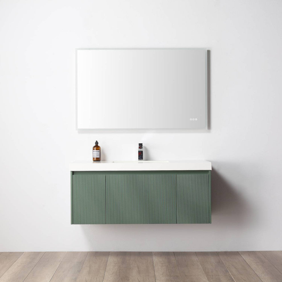 Floating Bathroom Vanity with Sink, Wall Mounted Vanity, Green, 48" W/ Single Sink