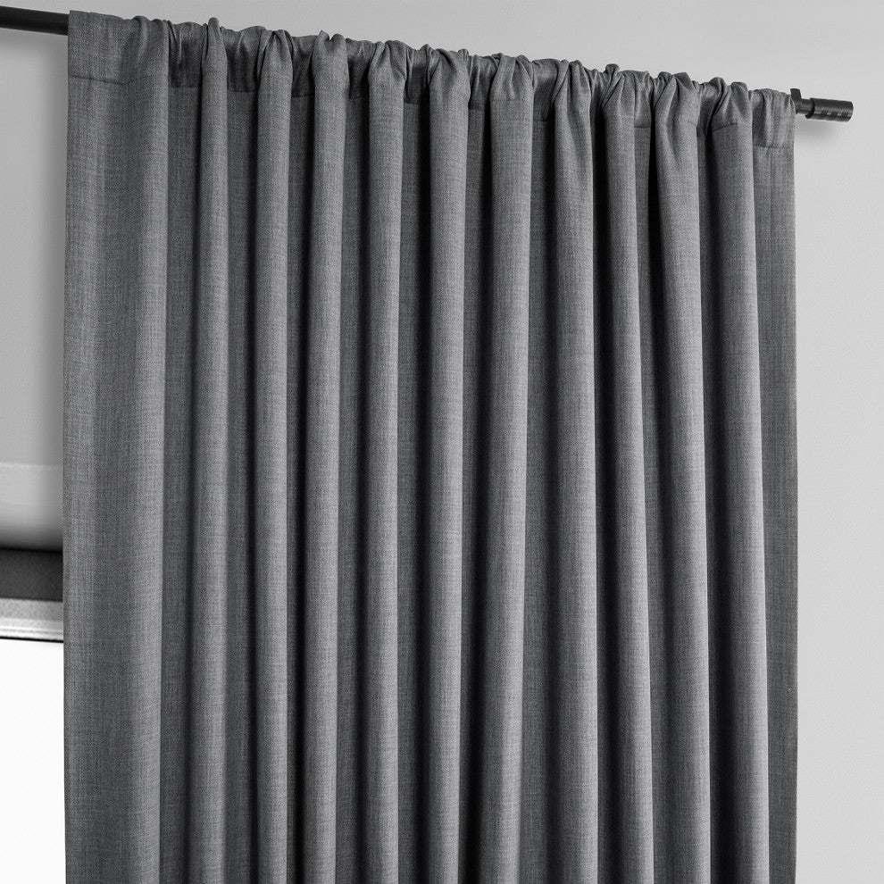Faux Linen Extra Wide Room Darkening Curtain Single Panel, Dark Gravel, 100"x96"