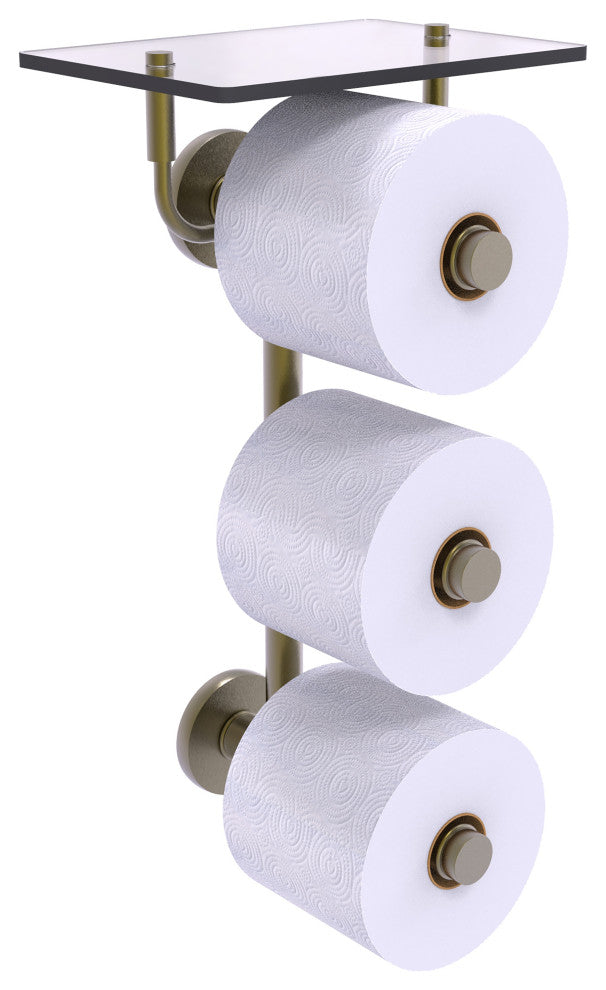 Prestige Skyline 3 Roll Toilet Paper Holder with Glass Shelf, Antique Brass
