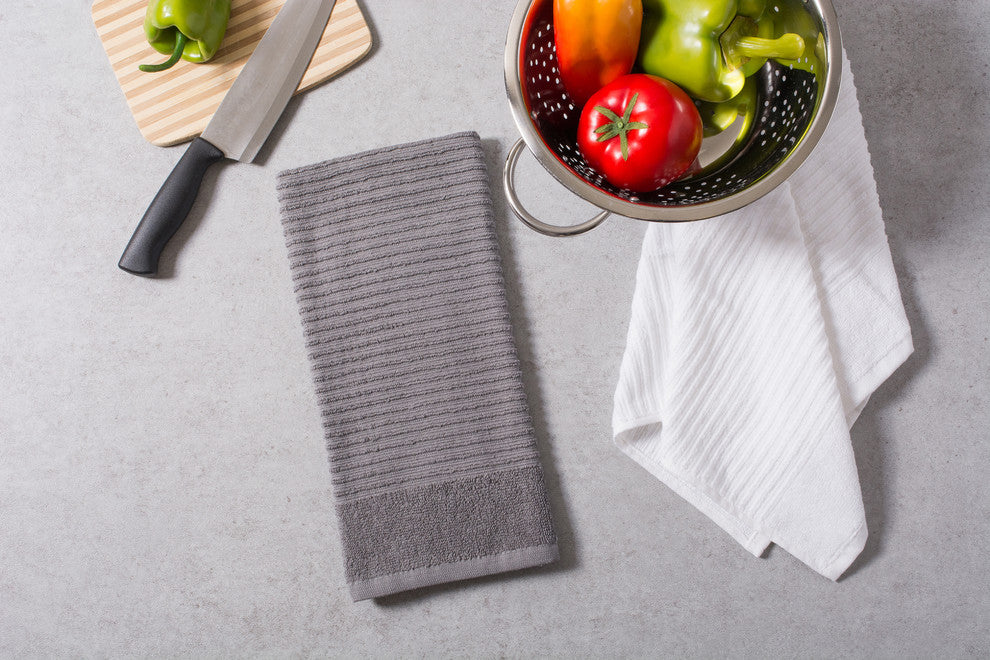 DII Assorted Gray Ribbed Terry Dishtowel, Set of 4