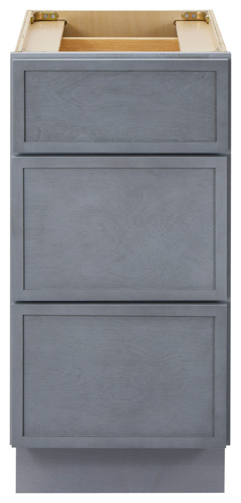 Vanity Art Birch Plywood Single Base Storage Cabinet, Smoky Gray, 15 Inch (3 Drawers)