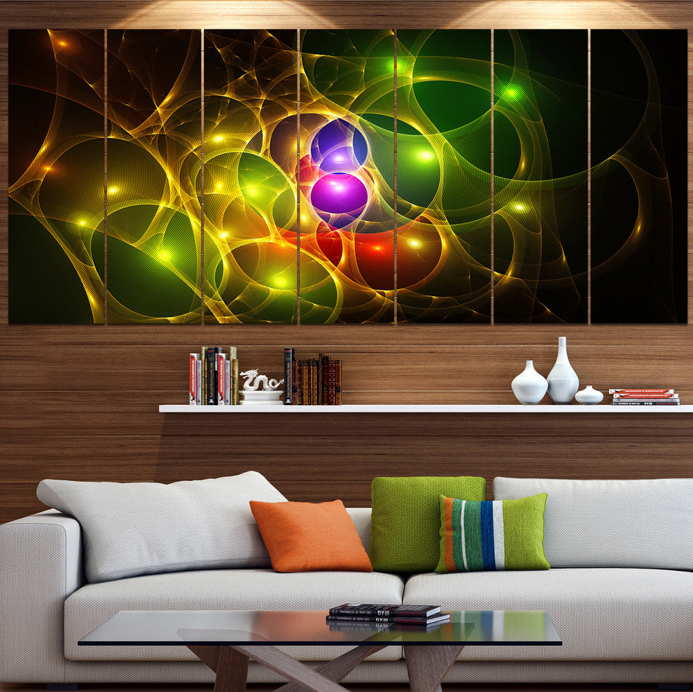 Glowing Fractal Underwater World, Abstract Wall Art Canvas, 83"x32", 7 Panels