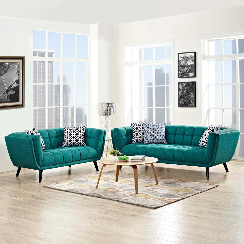 Bestow 2-Piece Upholstered Fabric Sofa and Loveseat Set Teal