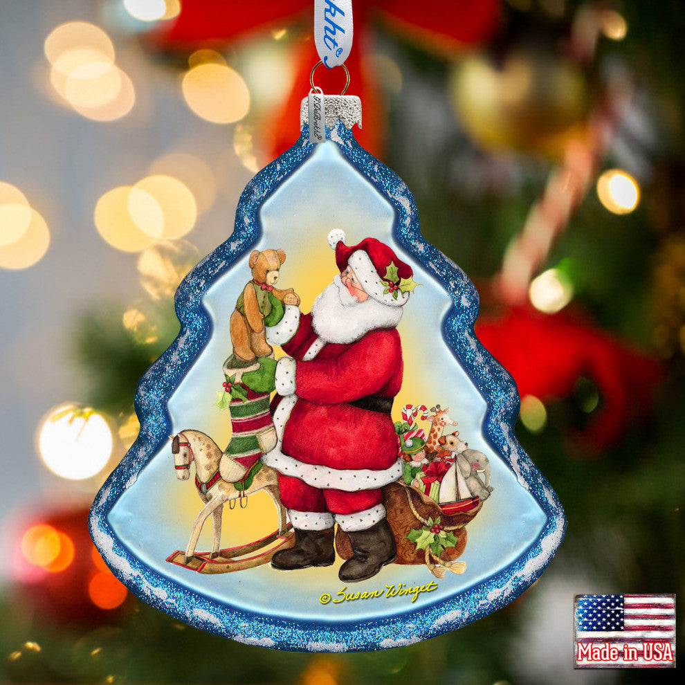 Santa Workshop Glass Ornament