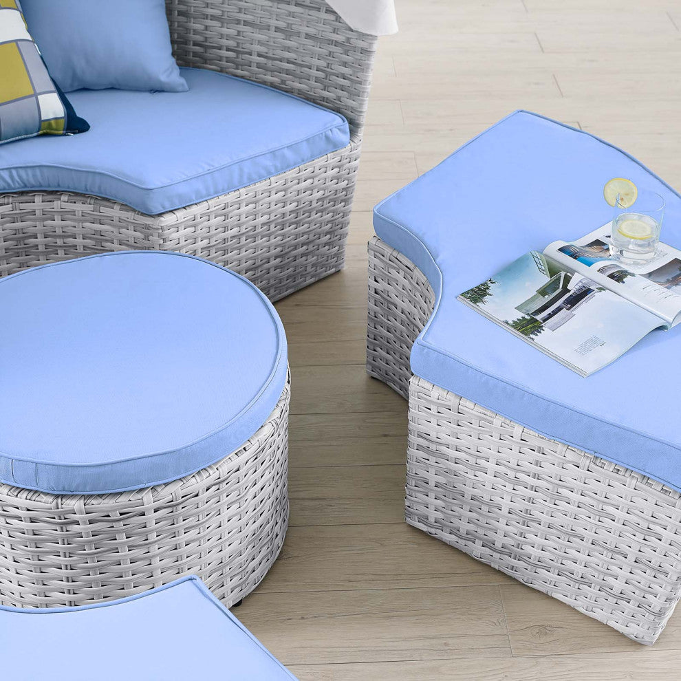 Scottsdale Canopy Outdoor Patio Daybed, Light Gray Light Blue