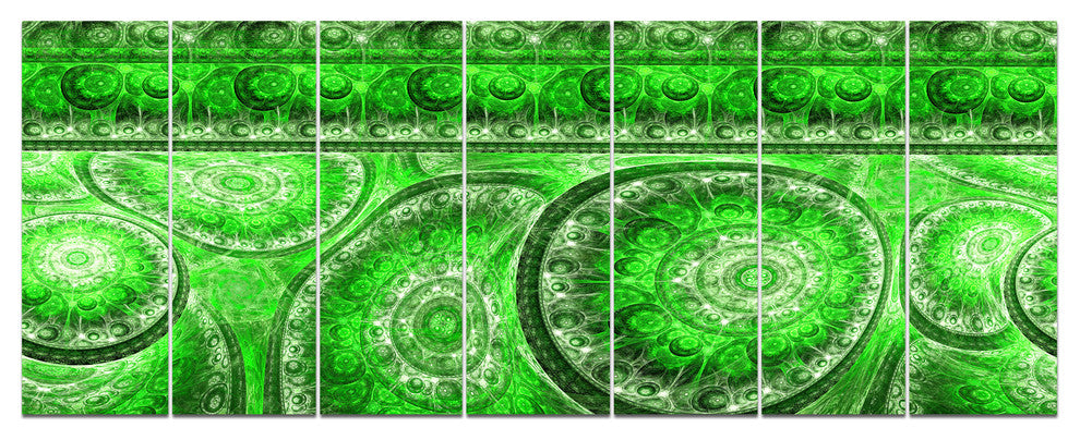 Green Living Cells Fractal Design, Abstract Canvas Art Print, 83"x32", 7 Panels