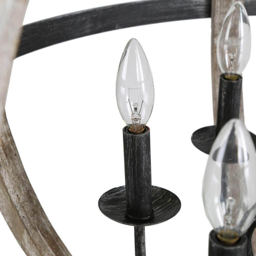LALUZ 27-in 6-Light Distressed Gray Wood Globe Farmhouse Chandelier