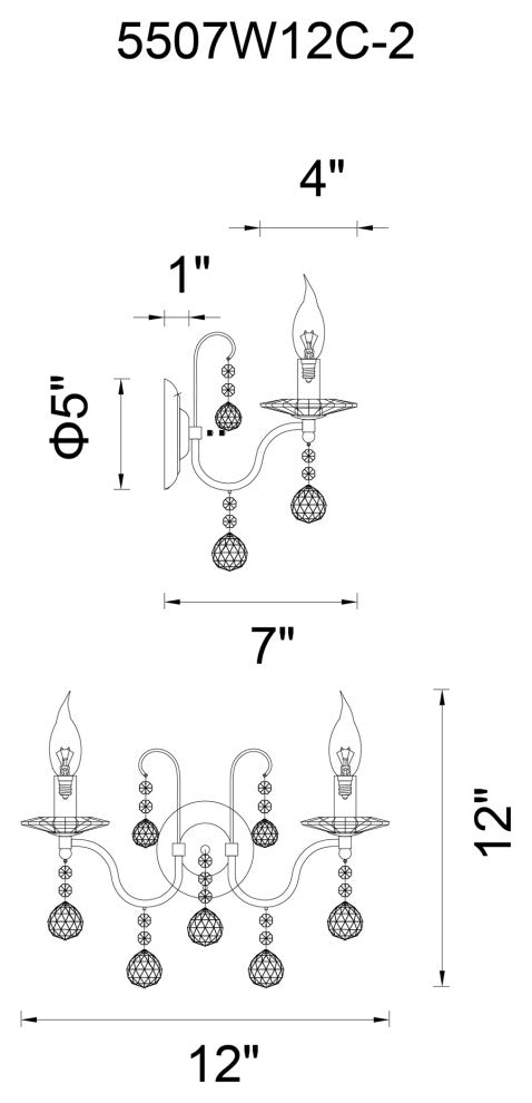 CWI Lighting 5507W12C-2 Valentina 2 Light Wall Sconce With Chrome Finish
