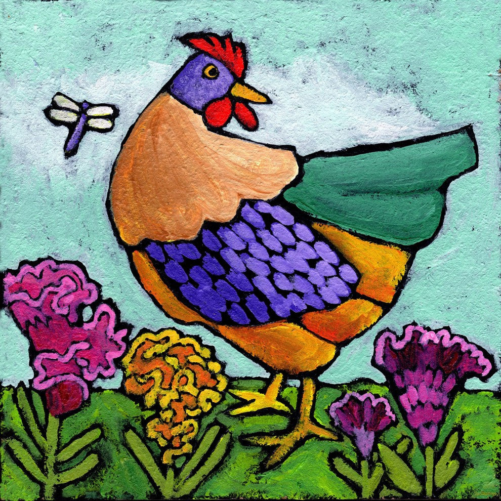 Marmont Hill, "Hen with Cockscomb" by Janet Nelson on Wrapped Canvas, 48x48