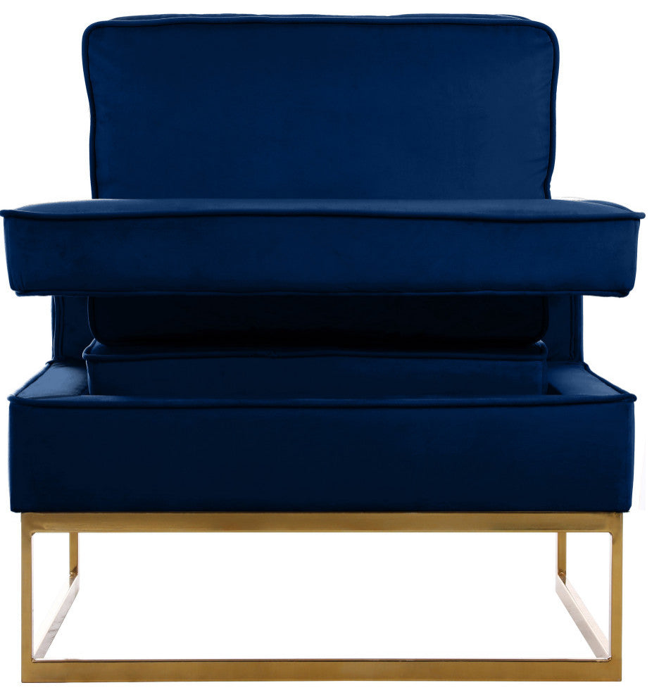 Noah Velvet Upholstered Accent Chair, Navy, Gold Base
