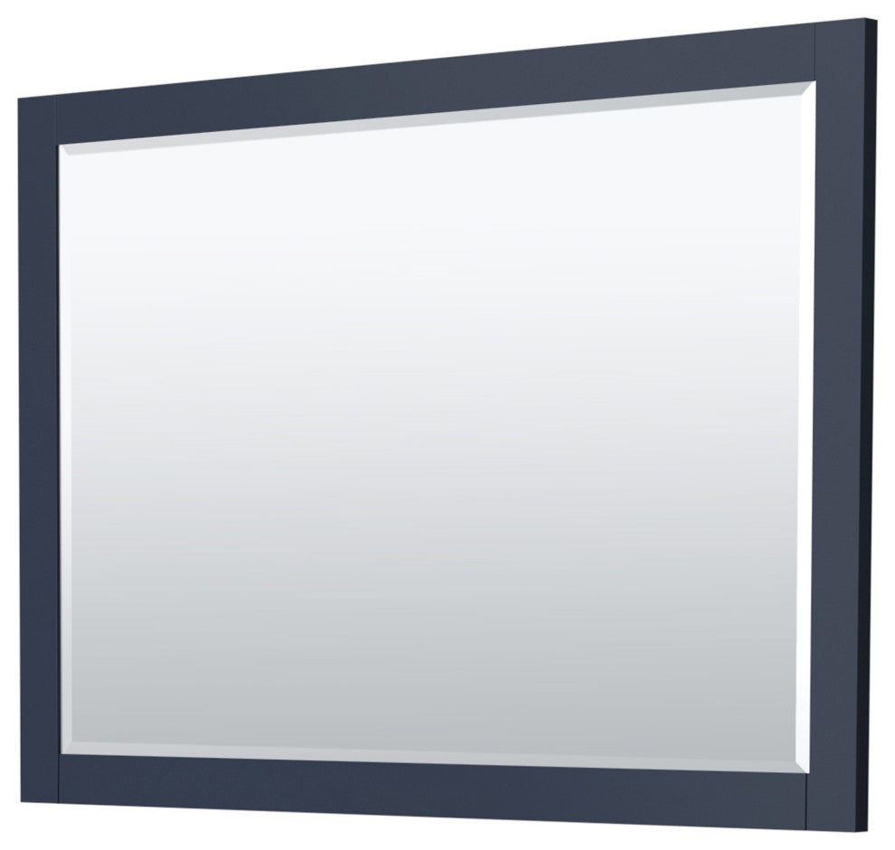 48"SGL Vanity Dark Blue, Carrara Countertop, Sink, Nickel Trim, 46"Mirror