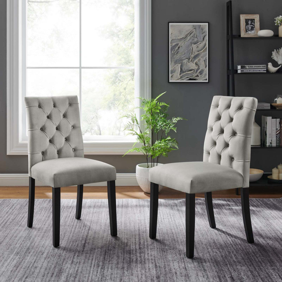 Side Dining Chair, Set of 2, Gray, Velvet, Modern, Cafe Bistro Hospitality