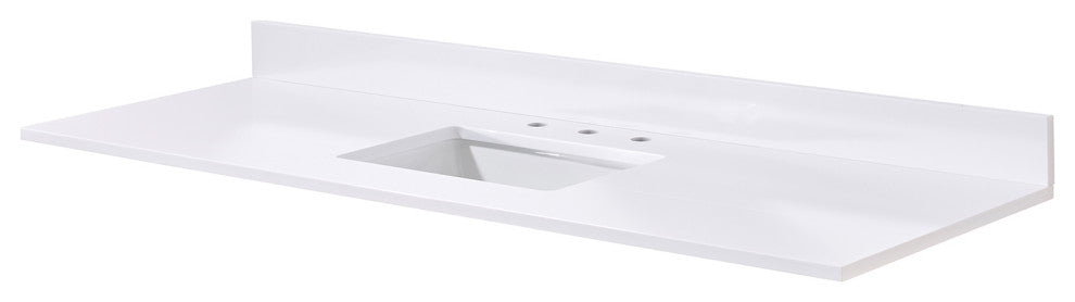 Andalo Engineered Stone Vanity Top, Snow White With White Sink, Single, 61"