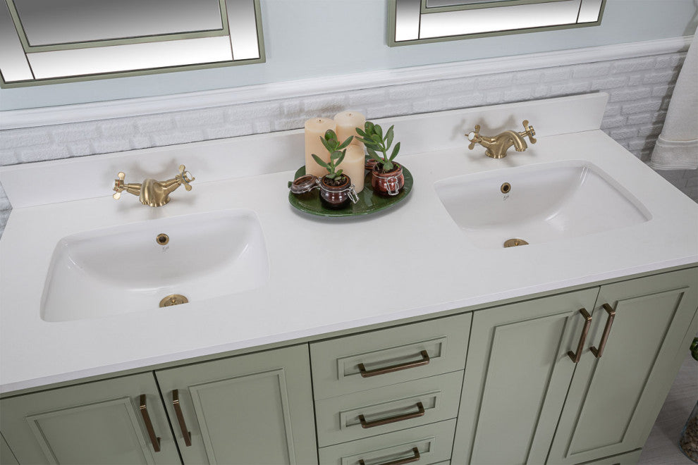 Albia Collection 60" Bathroom Vanity With Sink, Mirror, Countertop, Green