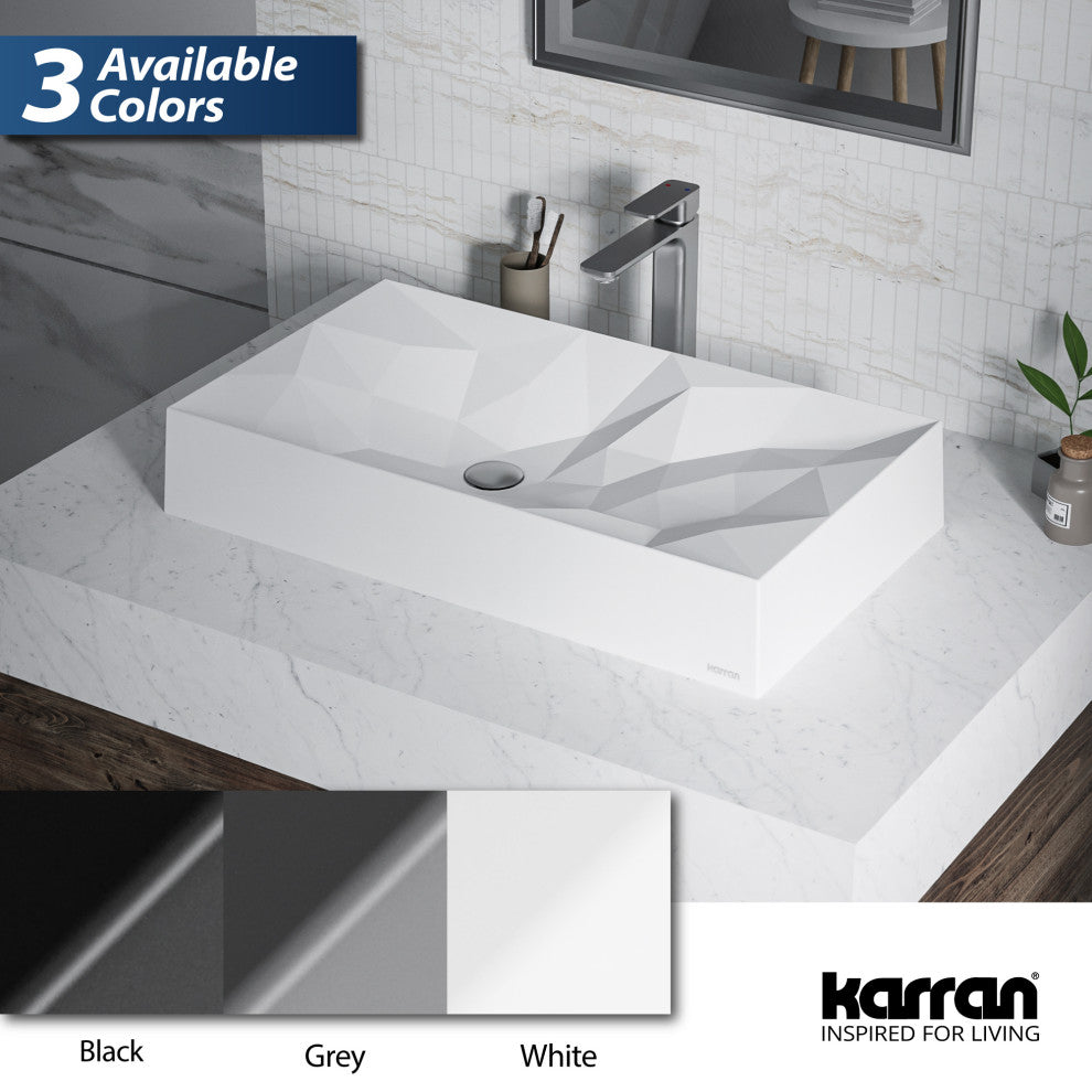 Karran Diamond SQS400 Quartz 28" Bathroom Vessel Sink, White