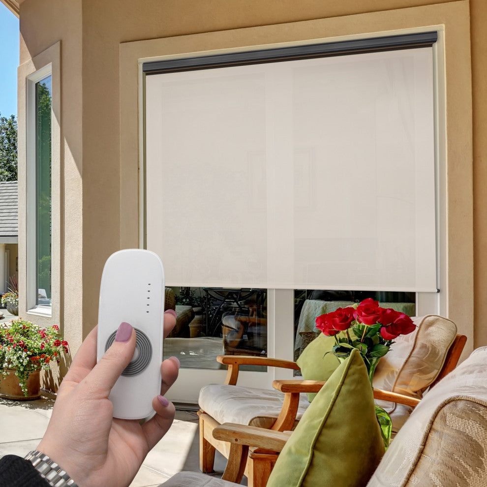 Supreme Rechargeable Motor Outdoor Sun Shade With Protective Valance, Lava Stone