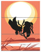 Birds at Sunset Vector Drawing, Large Abstract Canvas Wall Art, 28x36, 3 Panels