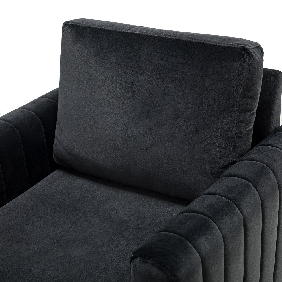 Velvet Comfor Club Chair With Arms&Metal Legs, Black