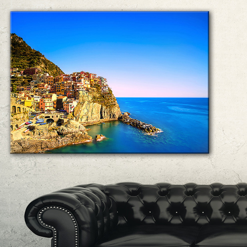 "Manarola Village Seashore Italy" Seashore Wall Art, 32"x16"